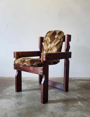 Brutalist Wooden Dining Chairs and Table, 1970s, Set of 9-ITU-1795815