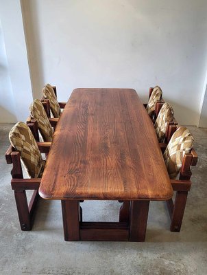 Brutalist Wooden Dining Chairs and Table, 1970s, Set of 9-ITU-1795815