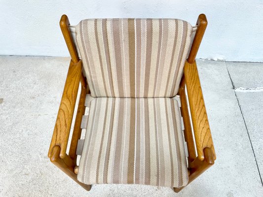 Brutalist Wool & Oak Canvas Armchair, Scandinavia, 1960s-JP-1362327