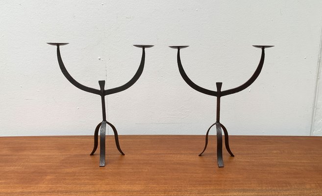 Brutalist Wrought Iron Candleholders, 1960s, Set of 2-UAH-1294645