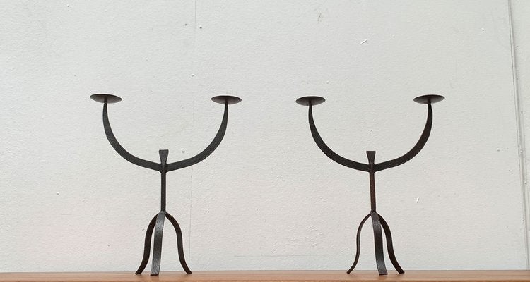 Brutalist Wrought Iron Candleholders, 1960s, Set of 2-UAH-1294645