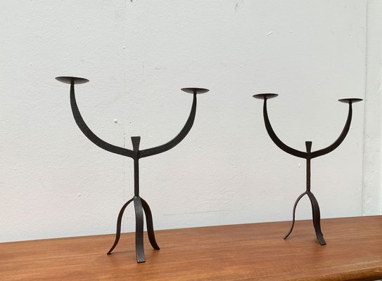 Brutalist Wrought Iron Candleholders, 1960s, Set of 2-UAH-1294645