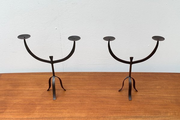 Brutalist Wrought Iron Candleholders, 1960s, Set of 2-UAH-1294645