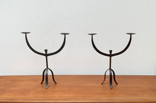 Brutalist Wrought Iron Candleholders, 1960s, Set of 2-UAH-1294645