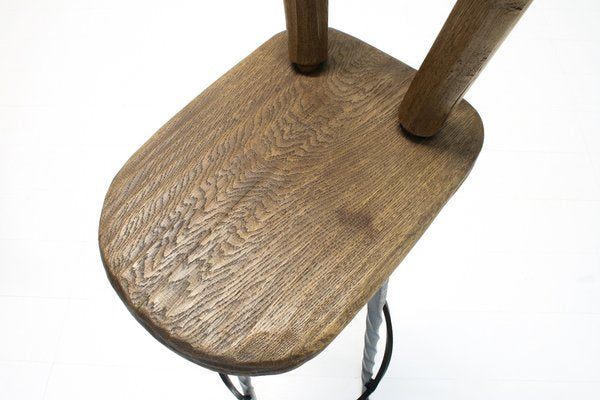 Brutalist Wrought Iron & Oak Bar Stools, 1970s, Set of 2-SES-1413698