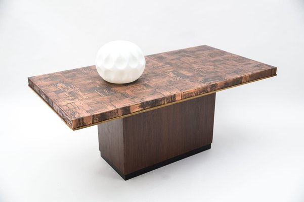 Brutalistic Coffee Table in Copper and Rosewood by Heinz Lilienthal, 1970s-KQB-1240168