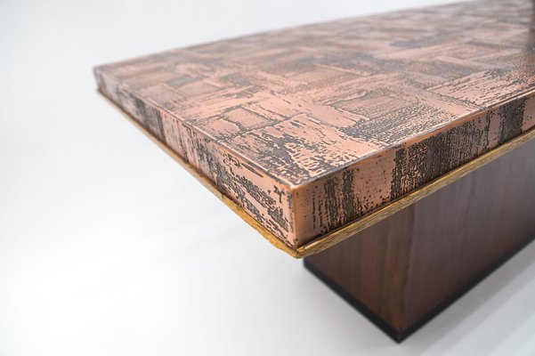 Brutalistic Coffee Table in Copper and Rosewood by Heinz Lilienthal, 1970s-KQB-1240168