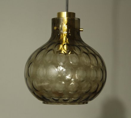 Bubble Glass and Brass Pendant by Helena Tynell for Limburg, 1960s-CW-1822197