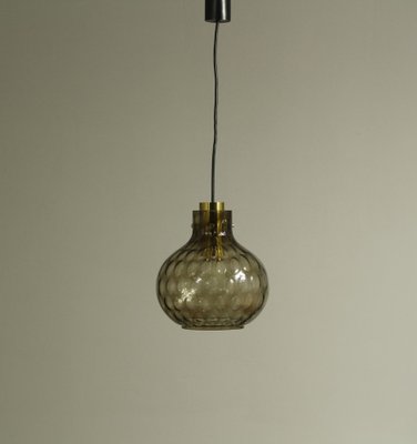 Bubble Glass and Brass Pendant by Helena Tynell for Limburg, 1960s-CW-1822197