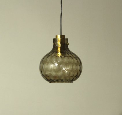 Bubble Glass and Brass Pendant by Helena Tynell for Limburg, 1960s-CW-1822197