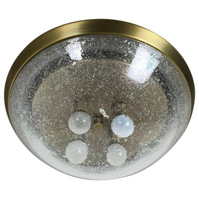 Bubble Ice Glass and Brass Ceiling Light by Hillebrand Leuchten, Germany, 1970s-QZ-1149893