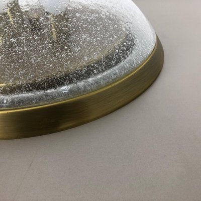 Bubble Ice Glass and Brass Ceiling Light by Hillebrand Leuchten, Germany, 1970s-QZ-1149893