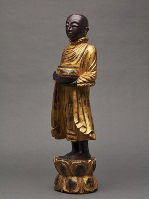 Buddha Subject in Gilded Polychome Carved Wood-QKG-1807545