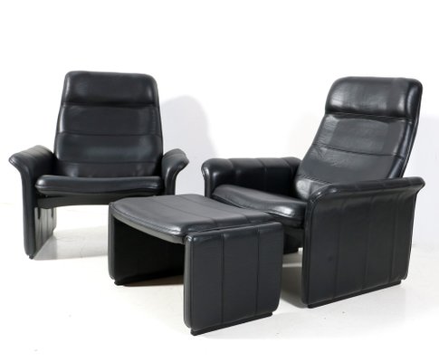 Buffalo Neck Leather DS-50 Lounge Chairs and Ottoman from de Sede, 1970s, Set of 3-MY-1788445