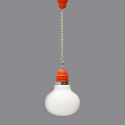 Bulb Shape Hanging Light in White Glass, 1970s-EZ-1771249