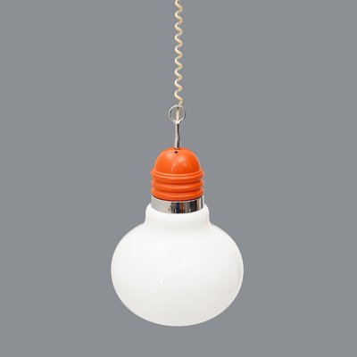 Bulb Shape Hanging Light in White Glass, 1970s-EZ-1771249