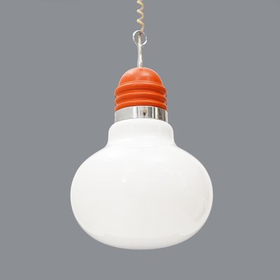 Bulb Shape Hanging Light in White Glass, 1970s-EZ-1771249