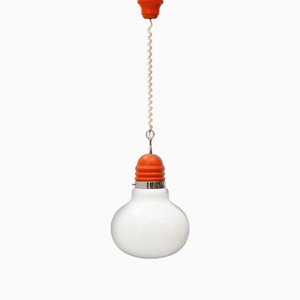 Bulb Shape Hanging Light in White Glass, 1970s-EZ-1771249