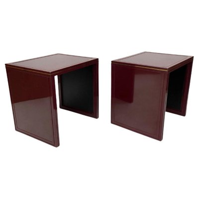 Burgundy Lacquered Tables by Pierre Vandel, Paris, Set of 2-UCH-1224174