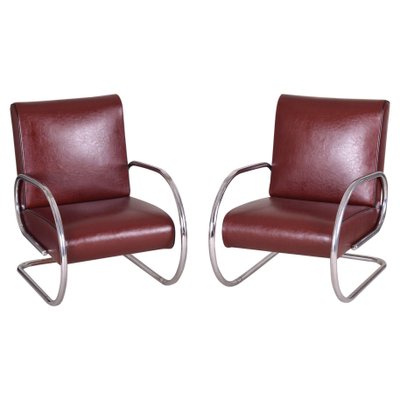 Burgundy Tubular Armchair, 1930s-WHY-1005749