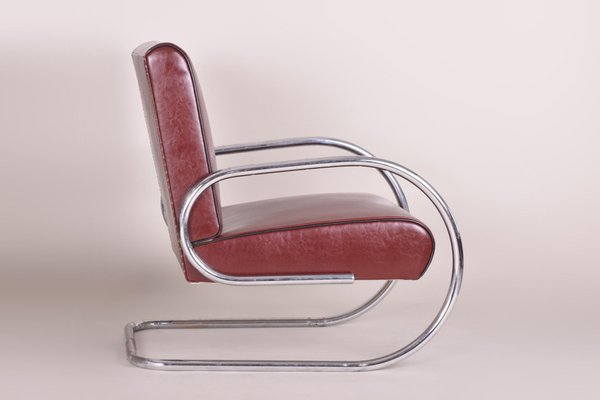 Burgundy Tubular Armchair, 1930s-WHY-994054