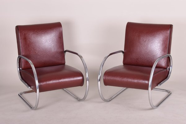 Burgundy Tubular Armchair, 1930s-WHY-1005749