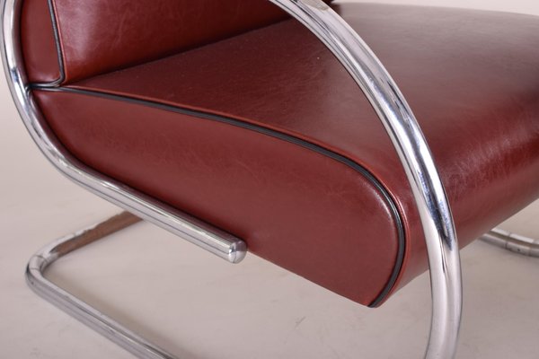 Burgundy Tubular Armchair, 1930s-WHY-1005749