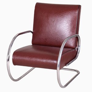 Burgundy Tubular Armchair, 1930s-WHY-1005749