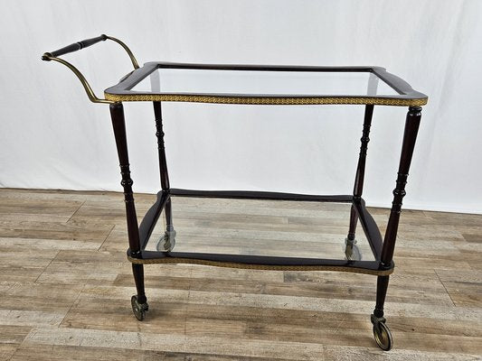 Burl Bar Trolley with Brass Profiles and Two Glass Shelves, Italy, 1950s-ZUW-1804111