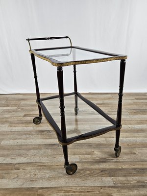 Burl Bar Trolley with Brass Profiles and Two Glass Shelves, Italy, 1950s-ZUW-1804111