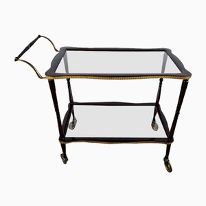 Burl Bar Trolley with Brass Profiles and Two Glass Shelves, Italy, 1950s-ZUW-1804111