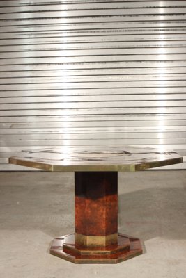 Burl Lacquer and Brass Dining Table by Jean Claude Mahey for Maison Roméo, 1970s-XIJ-575070