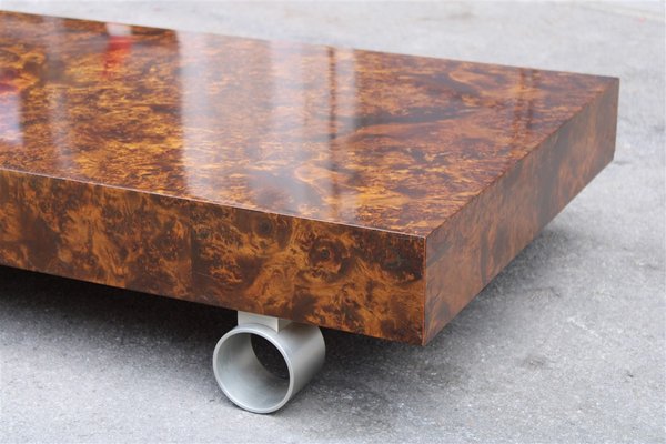 Burl Walnut and Satin Metal Coffee Table Attributed to Paul Evans, 1970s-EH-675740