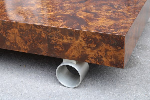 Burl Walnut and Satin Metal Coffee Table Attributed to Paul Evans, 1970s-EH-675740