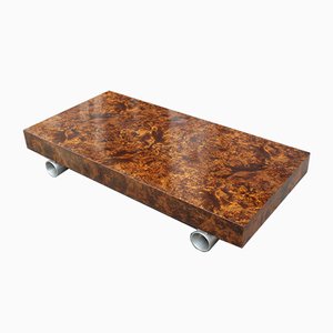 Burl Walnut and Satin Metal Coffee Table Attributed to Paul Evans, 1970s-EH-675740