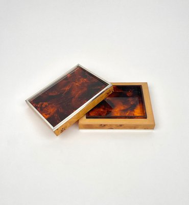 Burl Wood & Tortoiseshell Effect Acrylic Box, Italy, 1970s-LYQ-1171443