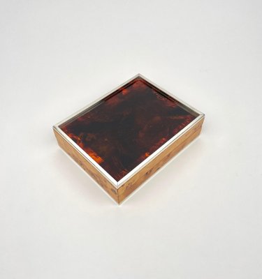 Burl Wood & Tortoiseshell Effect Acrylic Box, Italy, 1970s-LYQ-1171443