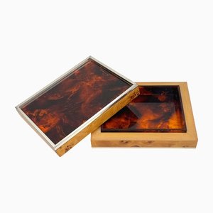 Burl Wood & Tortoiseshell Effect Acrylic Box, Italy, 1970s-LYQ-1171443