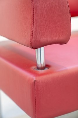 Business Class 3-Seater Sofa in Red Leather with Chromed Iron Feet, 1990s-KNM-1761818