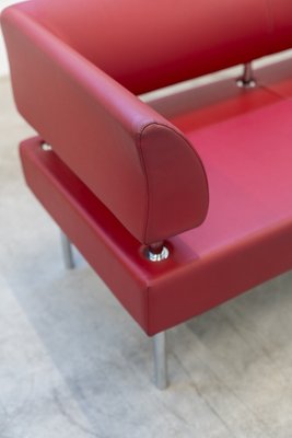 Business Class 3-Seater Sofa in Red Leather with Chromed Iron Feet, 1990s-KNM-1761818