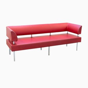 Business Class 3-Seater Sofa in Red Leather with Chromed Iron Feet, 1990s-KNM-1761818