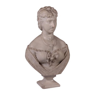 Bust of a Woman in White Carrara Marble, Italy, 19th Century-VMM-849090