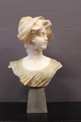 Bust of a Young Girl, 1900, Two-Tone Alabaster-BCR-1716345