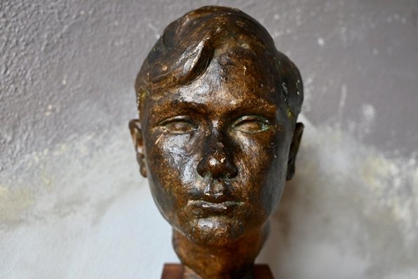 Bust of a Young Man in Plaster with Bronze Patina, France, 1926-AIU-2028142