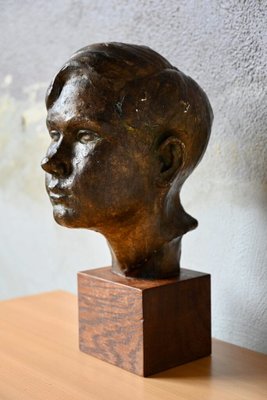 Bust of a Young Man in Plaster with Bronze Patina, France, 1926-AIU-2028142