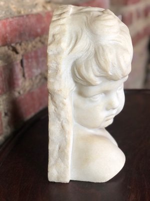 Bust of Putto or Little Girl in White Carrara Marble, 1940s-RWZ-1001845