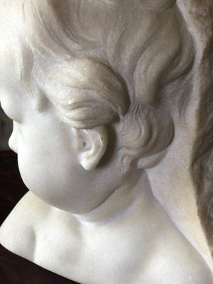 Bust of Putto or Little Girl in White Carrara Marble, 1940s-RWZ-1001845