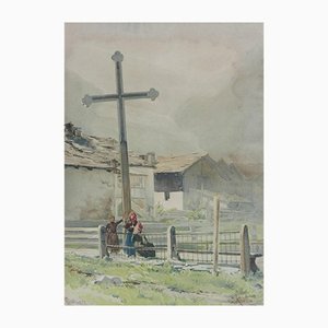 C. Koella, Cross Place Du Village, Watercolor on Paper, 1897-ARU-1146076