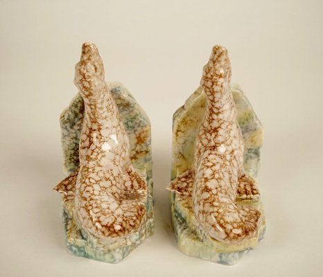 Cabana Style Ceramic Bookends with Seals, 1930s, Set of 2-BAF-763484