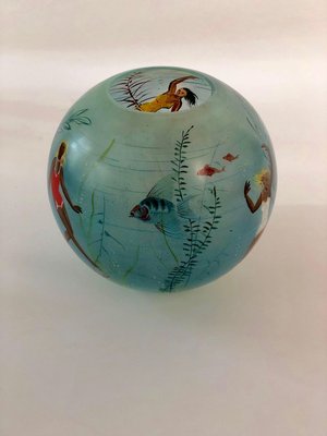 Cabana Style Glass Vase with Hand-Painted Swimming Girls and Corals, 1950s-BAF-763506